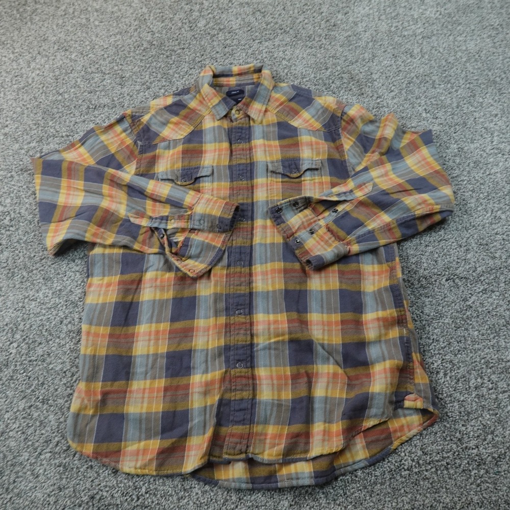 Gap Shirt Mens L Plaid Flannel Western Snap Button Up Long Sleeve Snap Cowboy